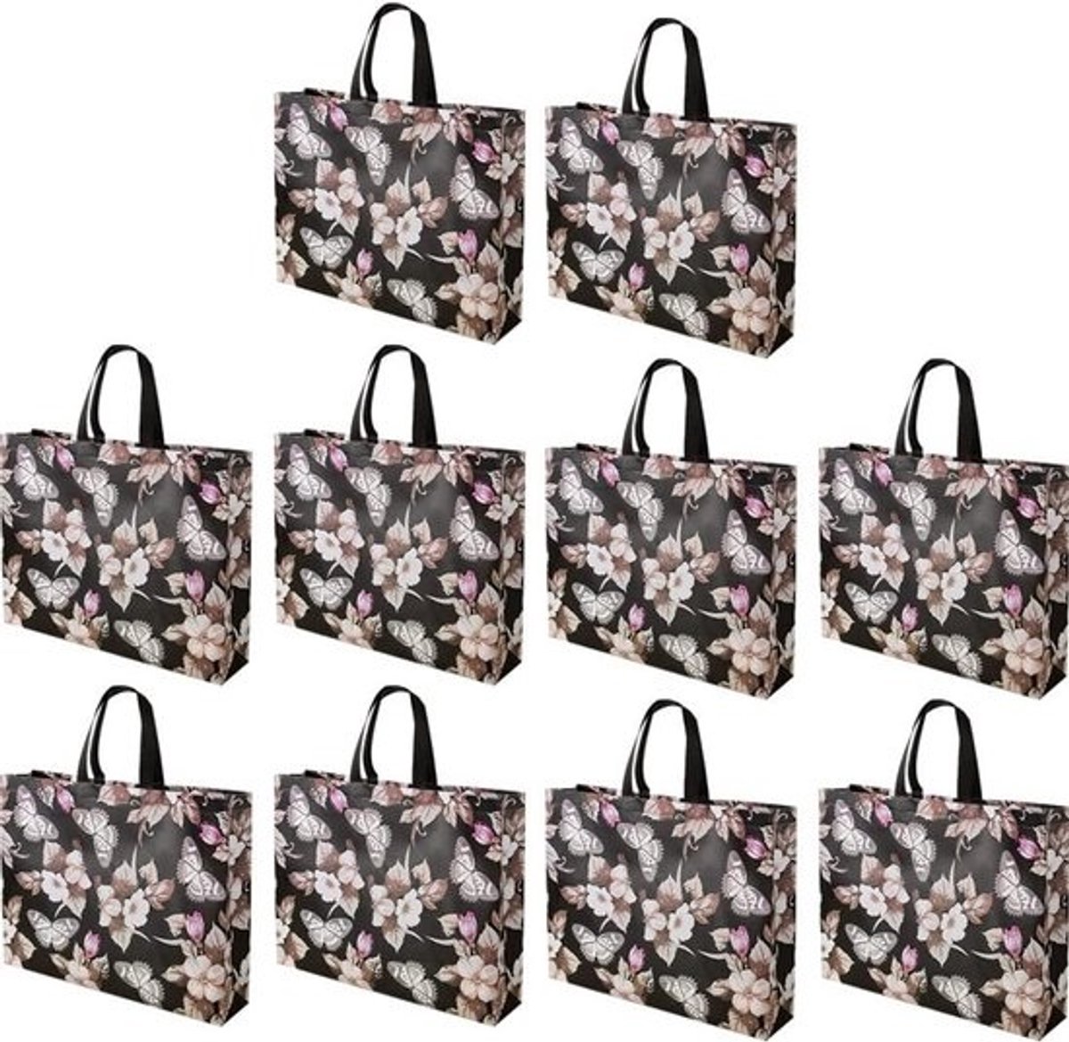 10 Stuks Herbruikbare Shopper Tassen met Bloemenprint Katoen/Vlies