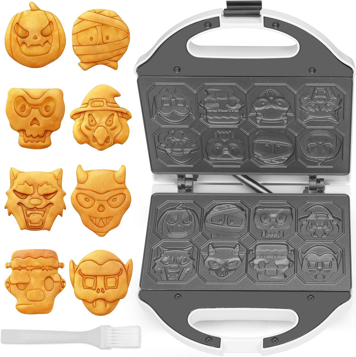 ACEP Halloween wafelijzer - Wit - 750W - Wafelijzer - Halloween - Halloween decoratie - Halloween snoep - Bakfiguurtjes