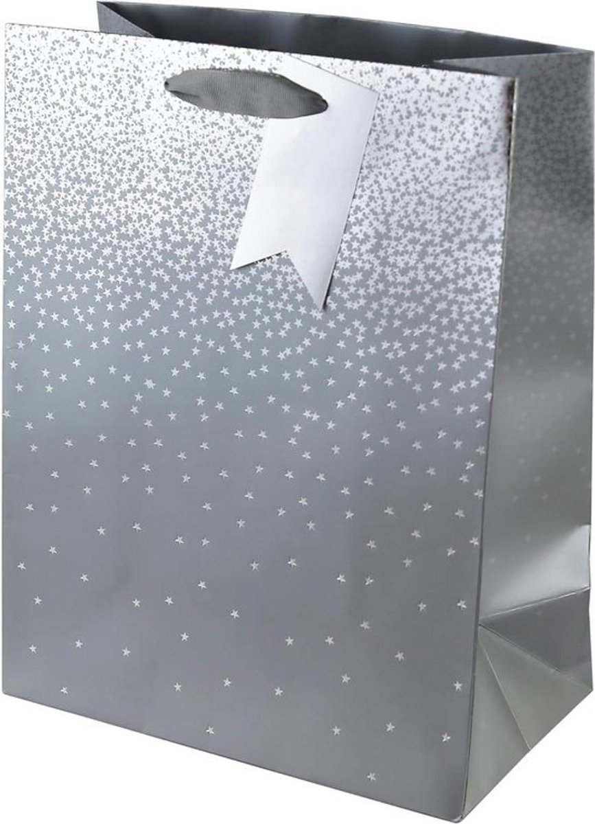 Geschenktas Verjaardag - Cadeautas Zilver - Cadeaus Presenteren - Met Grosgrain Handvat - 265 x 330 x 140 mm - Zilver
