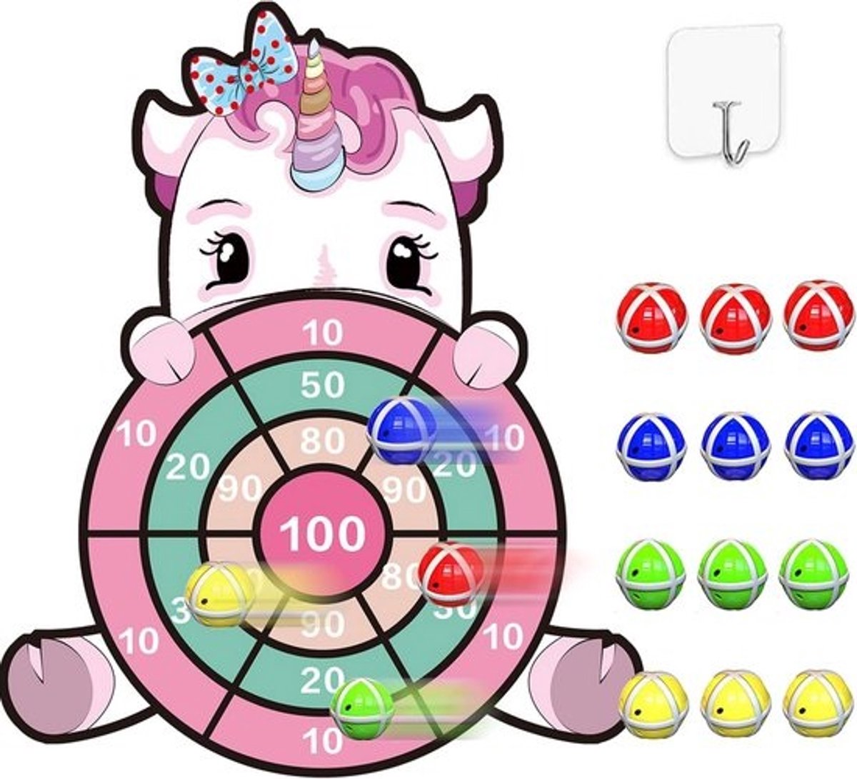 Dartbord voor Kinderen 25/30 inch - Educatief Speelgoed met 12 Kleefballen - Leuk voor Binnen en Buiten - Perfect Cadeau voor 3-11 Jaar