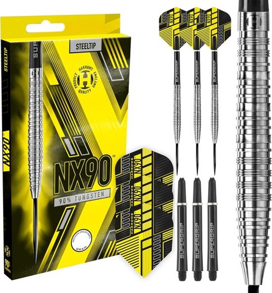 Tungsten Steel Tip Darts Set - 21g, 22g, 23g, 24g, 25g & 26g met Black Supergrip Midi Shafts en Micron Flights