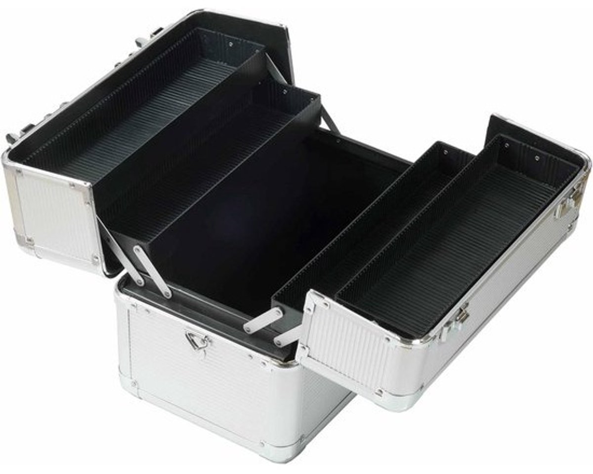Cosmeticakoffer - Beautycase opbergkoffer - Professioneel opbergen - Robuuste aluminium constructie - 2 etages - Zwart