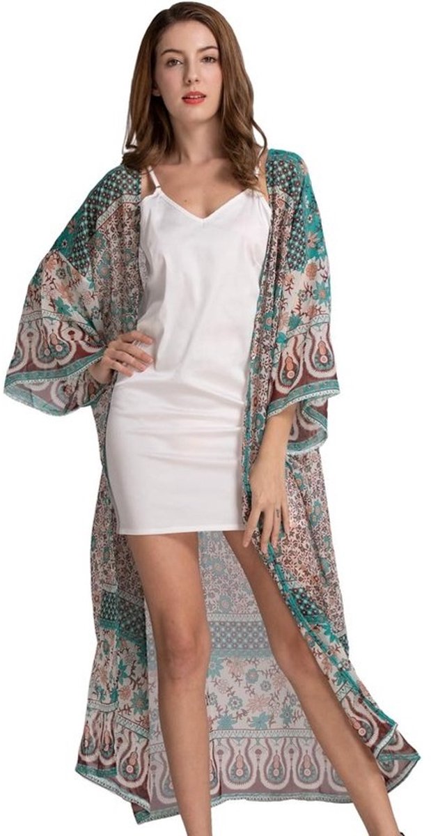 Zomer Blouse Dames Kimono Bloemen Print Chiffon Strandkleding
