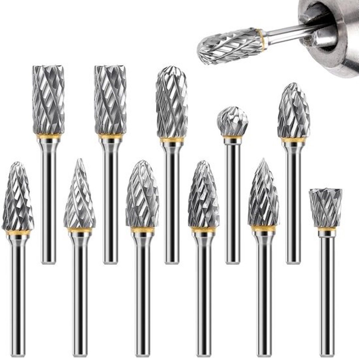 SnelShoppen - Set van 12 Draaibare Tungsten Carbide Snijders met Dubbele Snijkant | 1/8 Inch Schacht voor Dremel, Snijden, Polijsten, Graveren en Hout