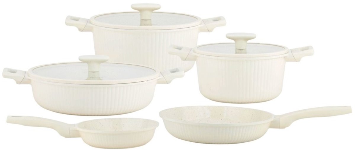 Ferveo Luna pannenset 8-delig inductie, Ø20/24/28 cm, crème, glazen deksels