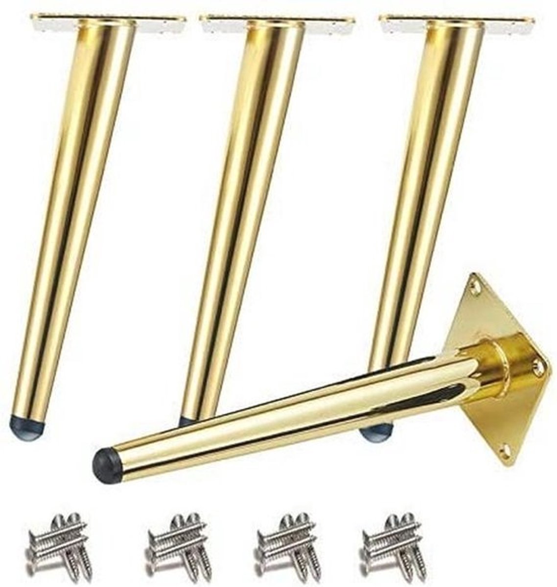 4 stuks schuine metalen tafelpoten - Kegel meubelpoten in roestvrij staal, gouden verf - 40 cm hoog voor geruisloze vervanging