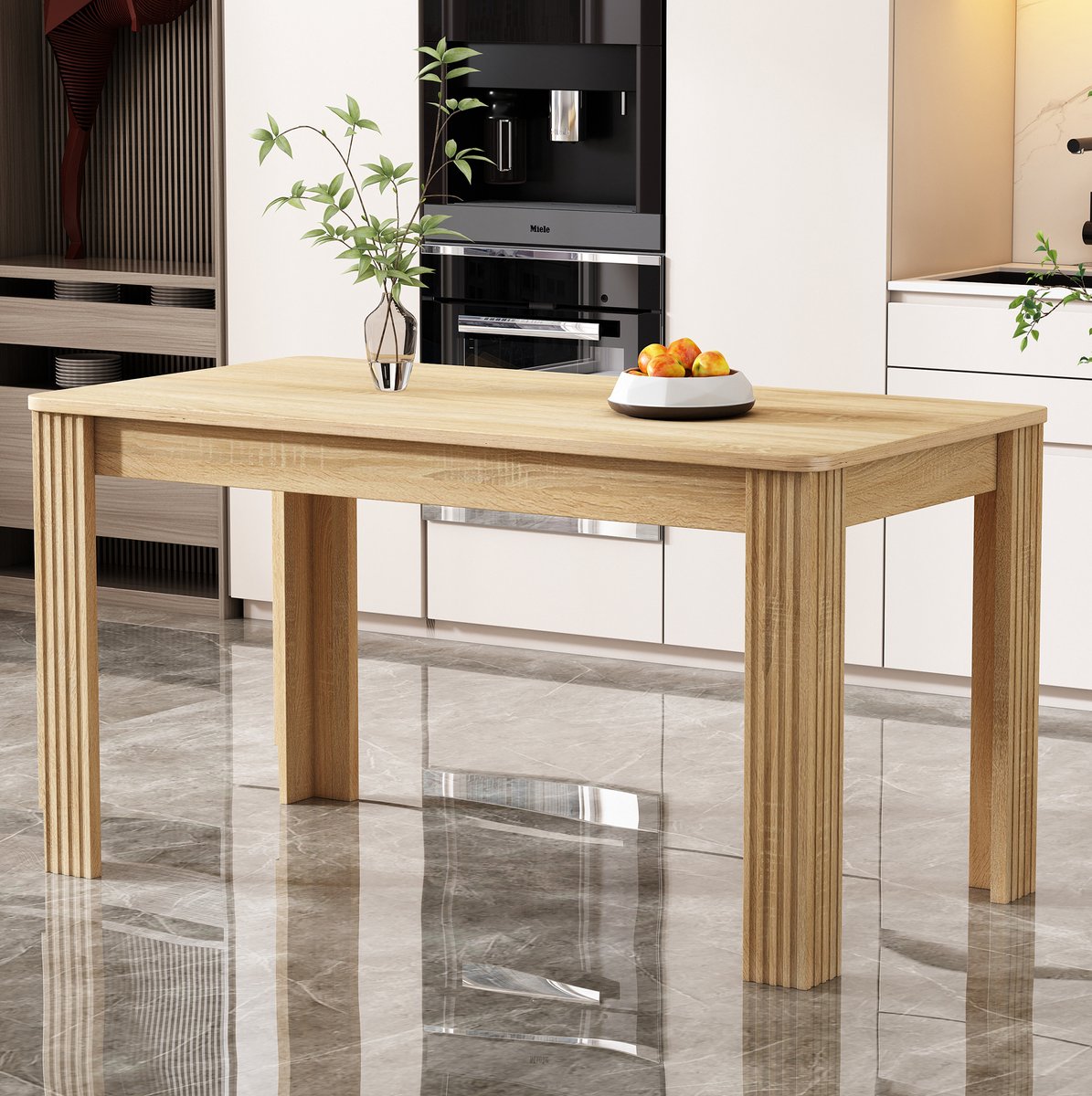 Wishdor Eettafel - Rechthoekig tafelblad - Vier stevige poten - Modern eenvoudig design - Eetkamer woonkamer keuken - Houtlook - Eikenkleur - 116 x 65 x 75 cm