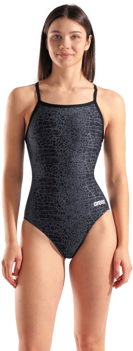 Arena Dames Badpak Snakeskin Lightdrop Back Zwart Team Zwart