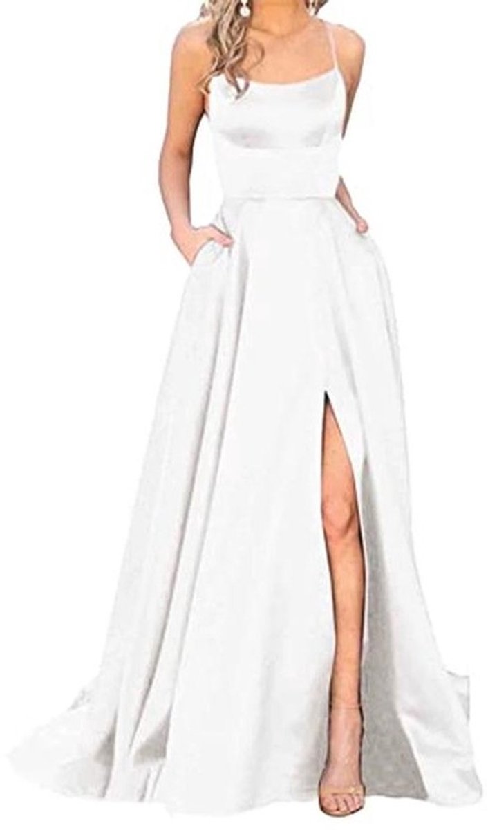 Elegante lange baljurk met zakken - A-lijn backless design voor bruiloften en avonden