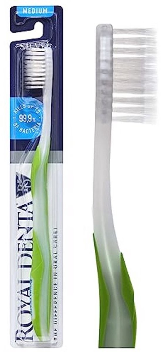 Handmatige Medium Tandenborstel met Flossing en Zilveren Deeltjes voor Volwassenen - Groen