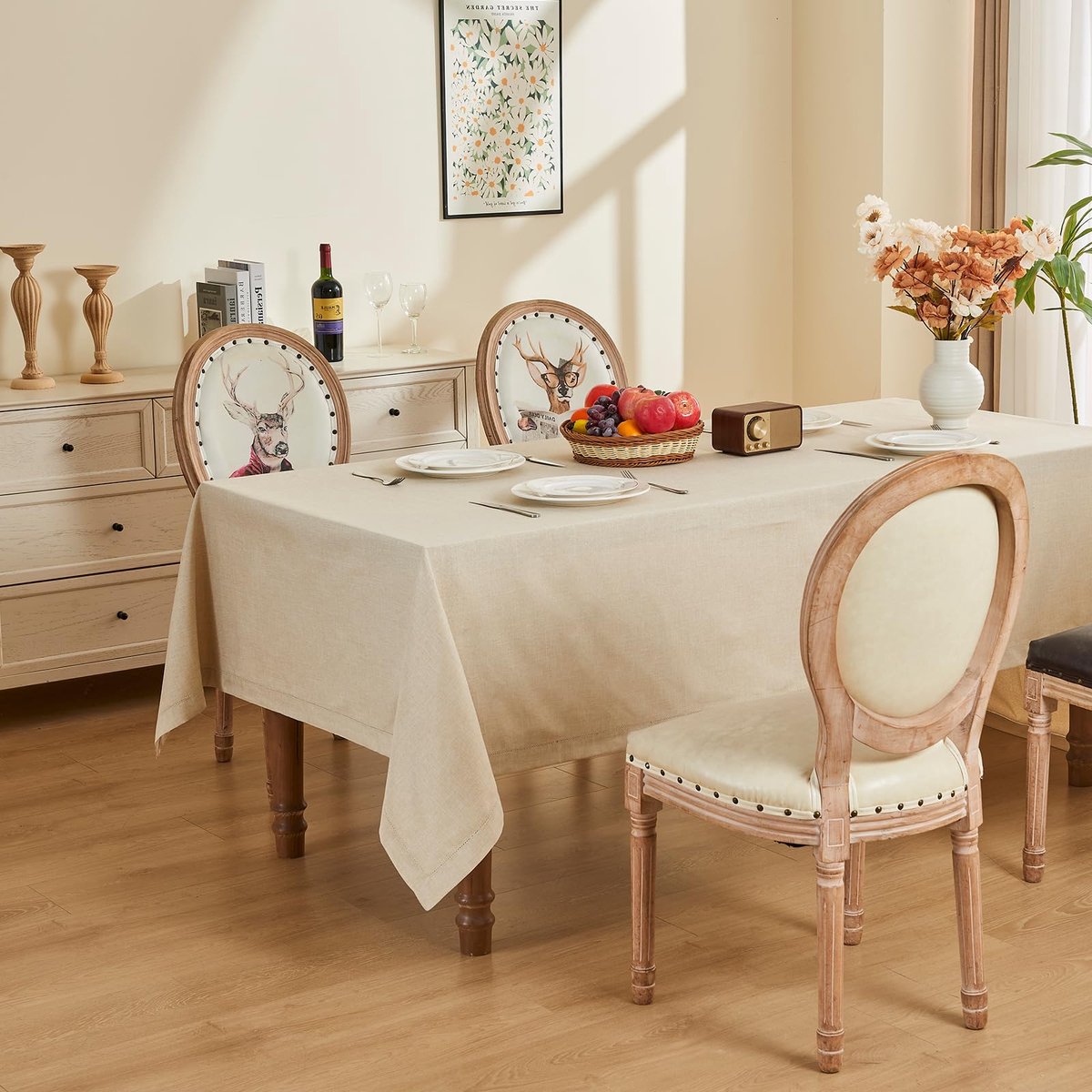 Famanu – Rechthoekig tafelkleed van linnen, 155 x 300 cm, hoogwaardige textuur, perfect voor keuken en kantoor