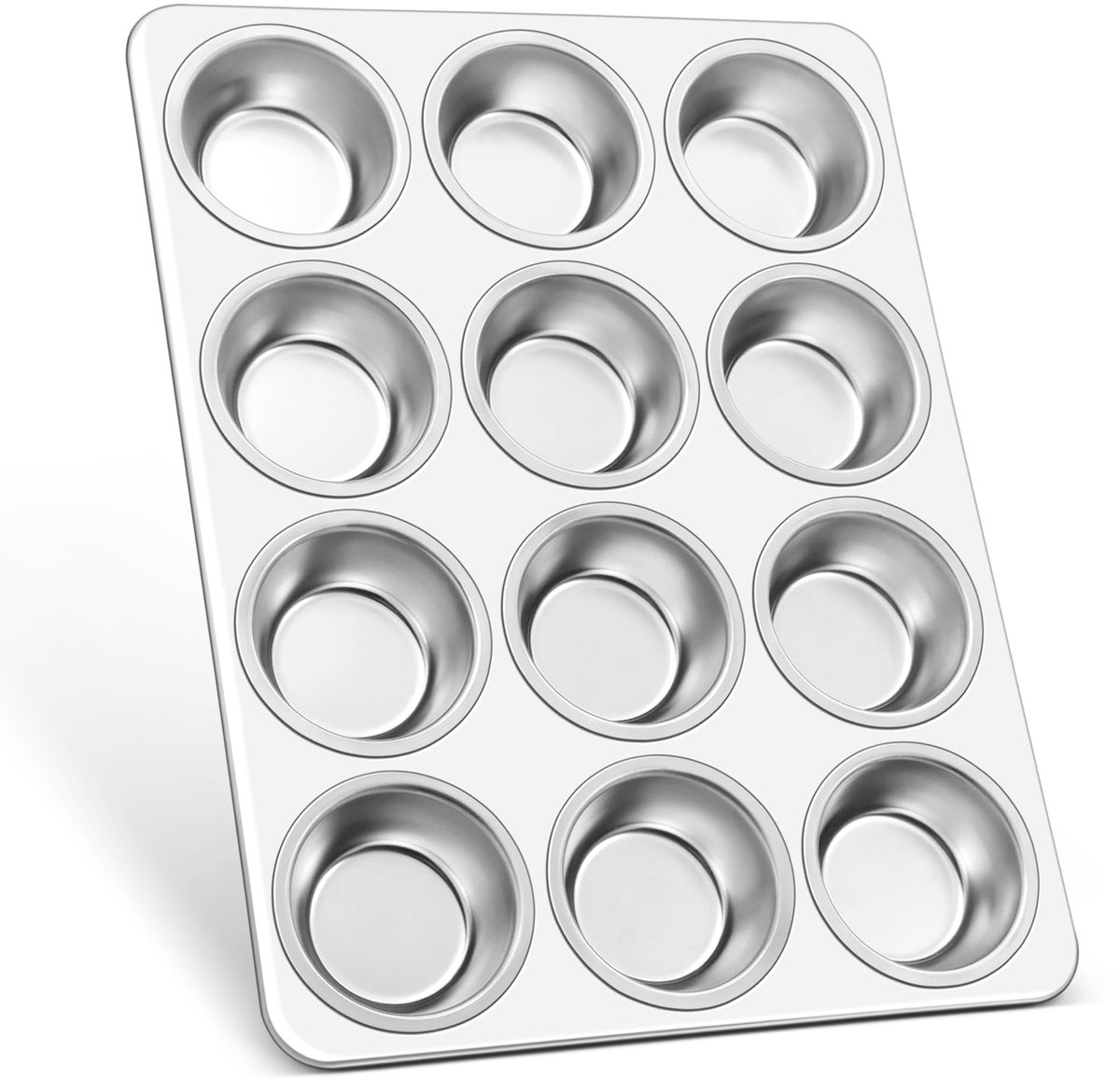 Famanu – Roestvrijstalen muffinvorm voor 12 muffins, 35 x 26,5 cm, grote muffinbakvorm voor cupcakes, brownies en cake, niet giftig en gezond