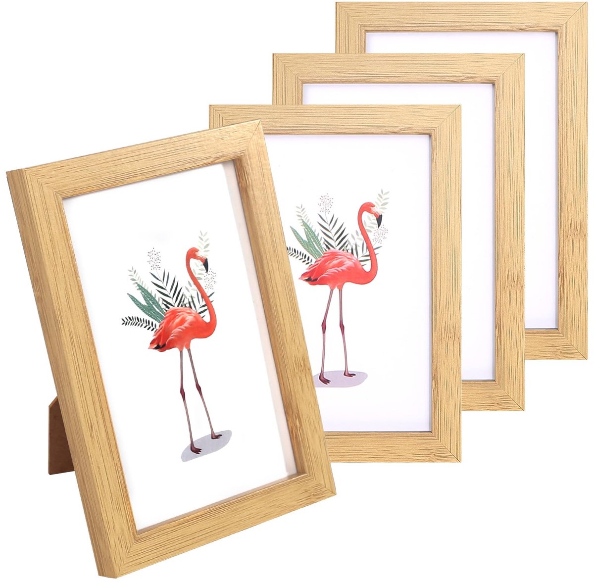 Famanu Set van 4 houten fotolijsten 10 x 15 cm voor wandversiering en tafeldecoratie in houtkleur Naturel