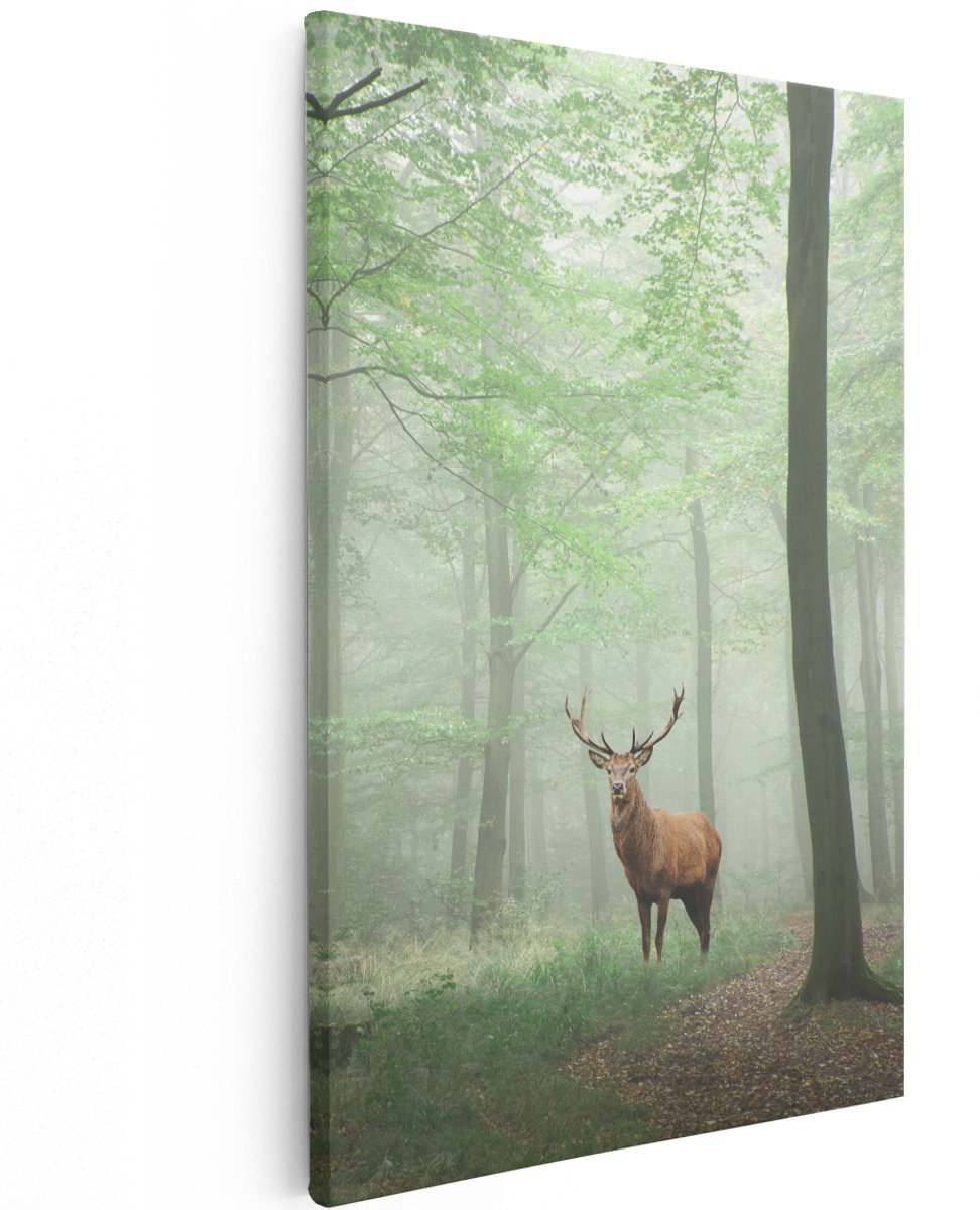 Artaza Canvas Schilderij Hert In Bos - 120x180 cm - Groot - Wanddecoratie Woonkamer - Schilderijen - Muurdecoratie