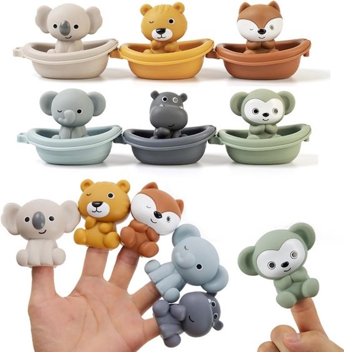 12 Stuks Siliconen Badspeelgoed met Dieren en Boten voor Baby's en Peuters