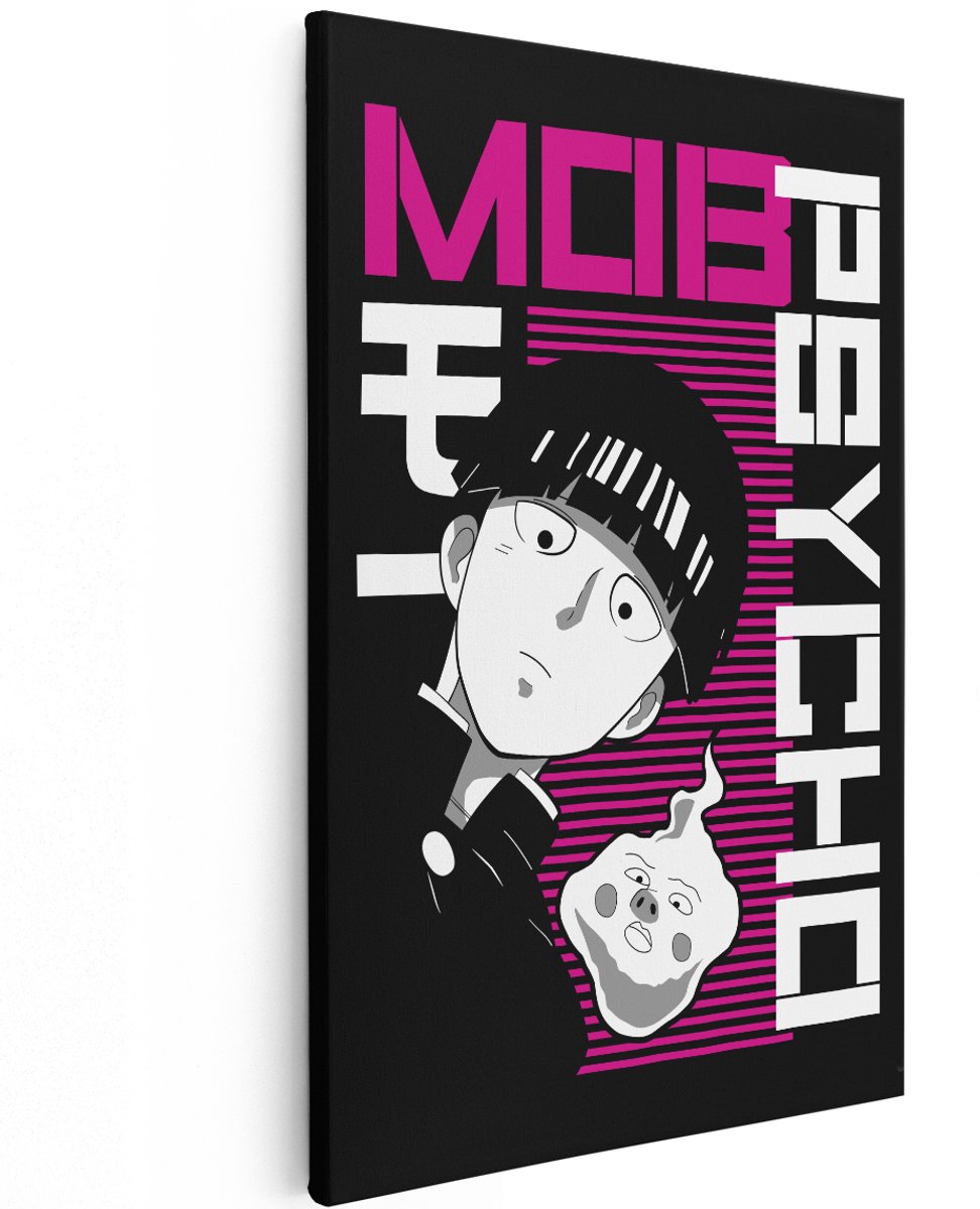 Artaza Canvas Schilderij Anime Mob Psycho 120 - 120x180 cm - Groot - Wanddecoratie Shigeo Kageyama - Muurdecoratie Slaapkamer - Decoratie Roze Zwart
