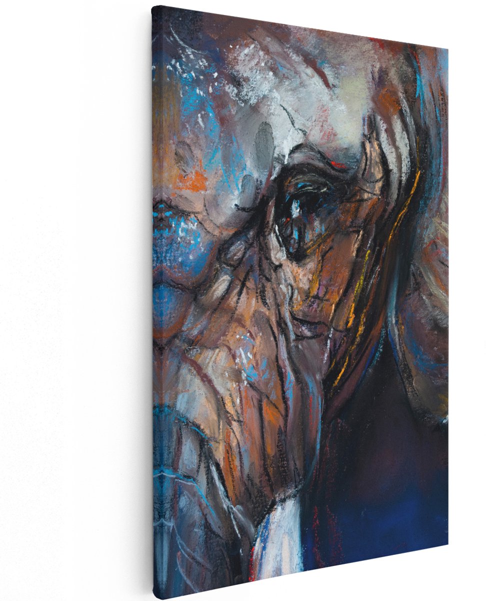 Artaza Canvas Schilderij Getekende Olifant Van Dichtbij - Abstract - 120x180 cm - Groot - Wanddecoratie Woonkamer - Schilderijen - Muurdecoratie