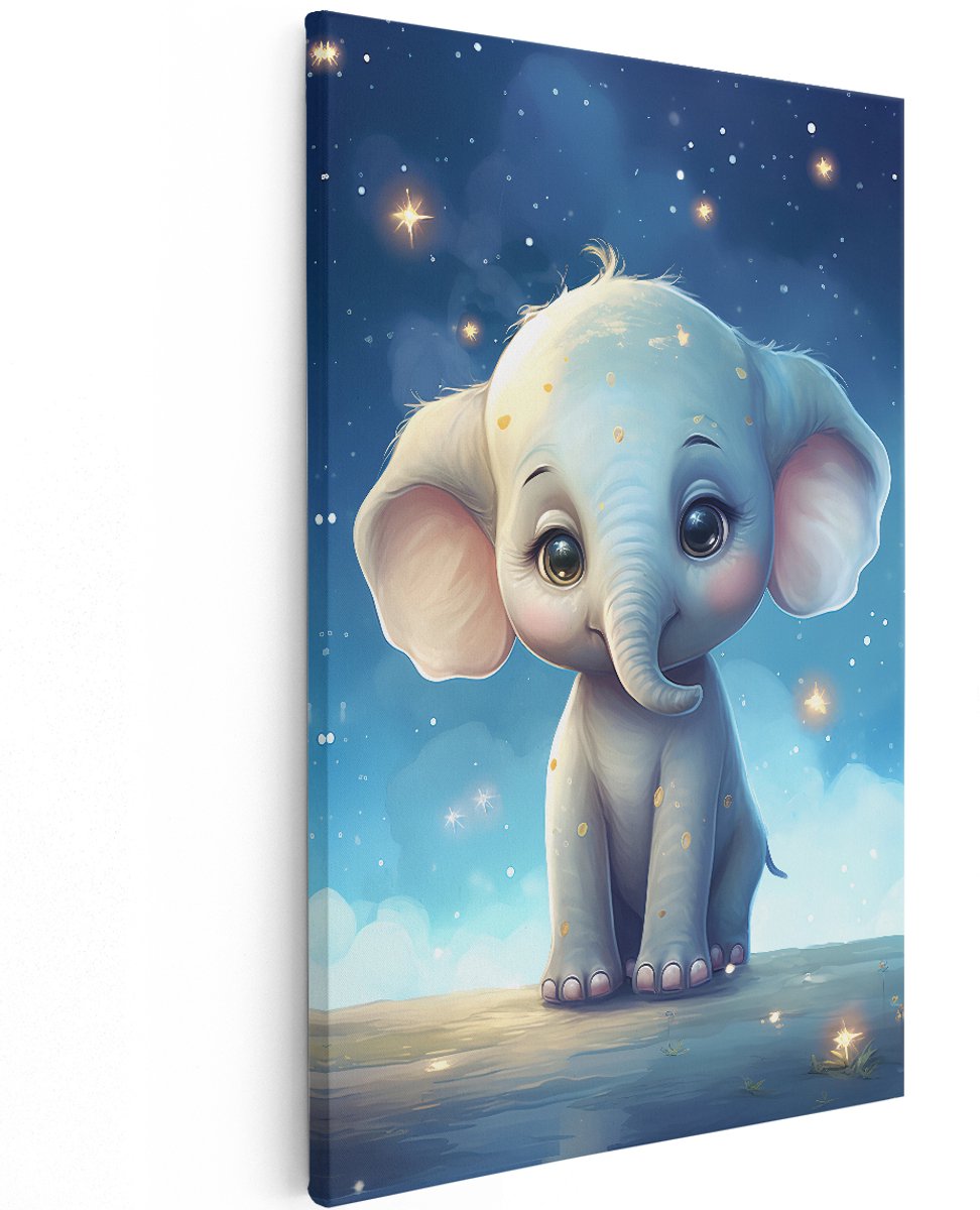 Artaza Canvas Schilderij Schattige Baby Olifant - 120x180 cm - Groot - Foto Op Canvas - Wanddecoratie Woonkamer