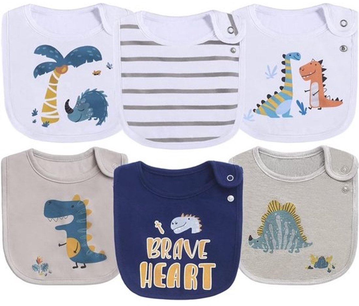 Waterdichte Baby Slabbetjes - 6-Pack voor 0-12 maanden - OEKO-TEX Gecertificeerd, Multikleur, Met Drukknopen - Ideaal voor Kwijlen, Eten en Tandjes