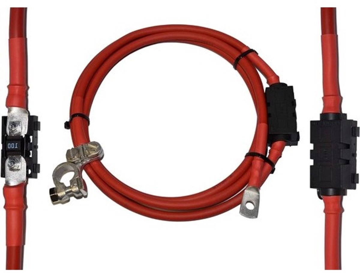 Batterijkabel 50 mm rood - Accukabel stroomkabel - Voertuig stroomvoorziening - Met MIDI zekeringhouder - 440 cm - rood