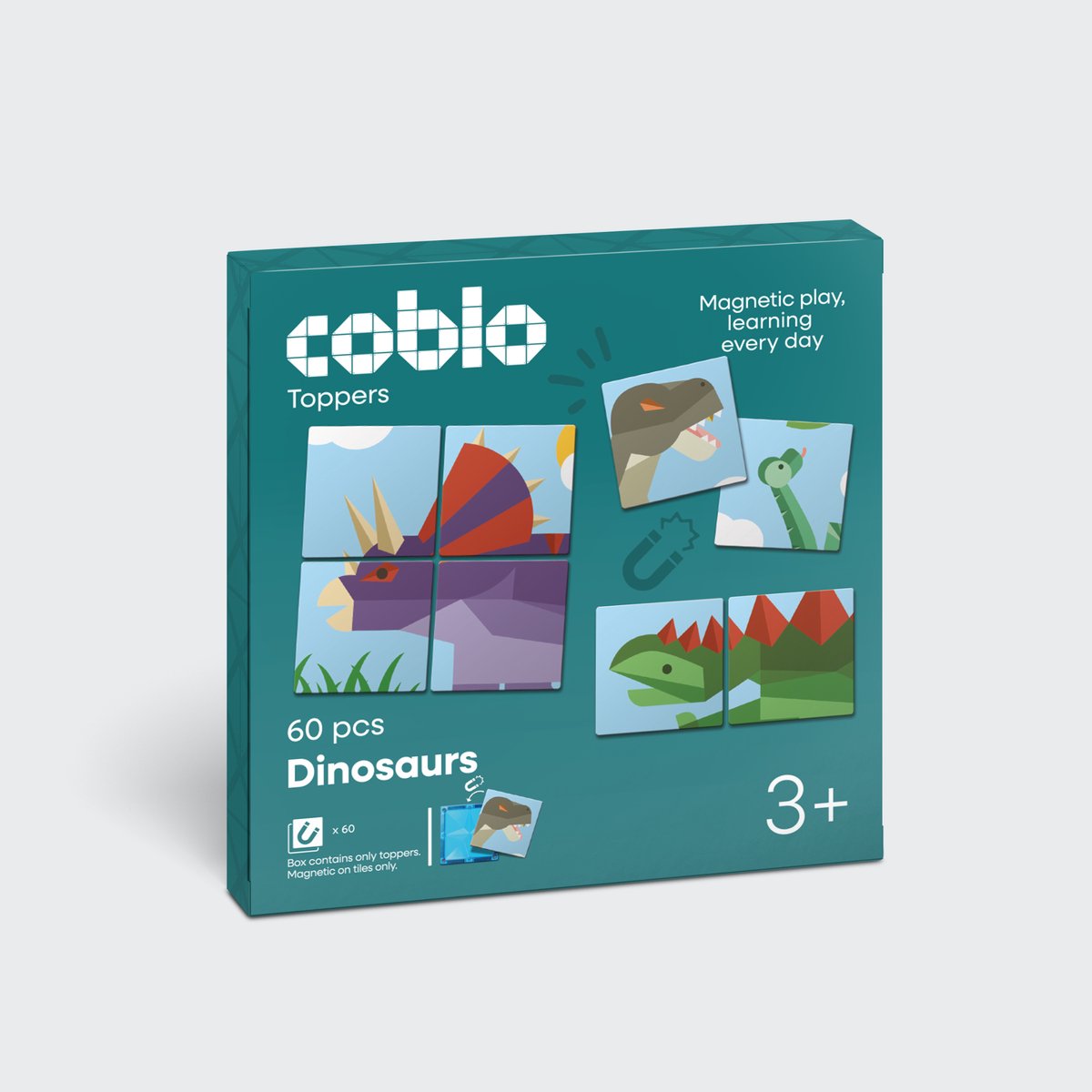 Coblo – Magnetic Tiles Toppers – Dinosaurs 60 stuks - Uitbreiding voor Magnetische tegels – Magnetisch speelgoed - Vanaf 3 jaar