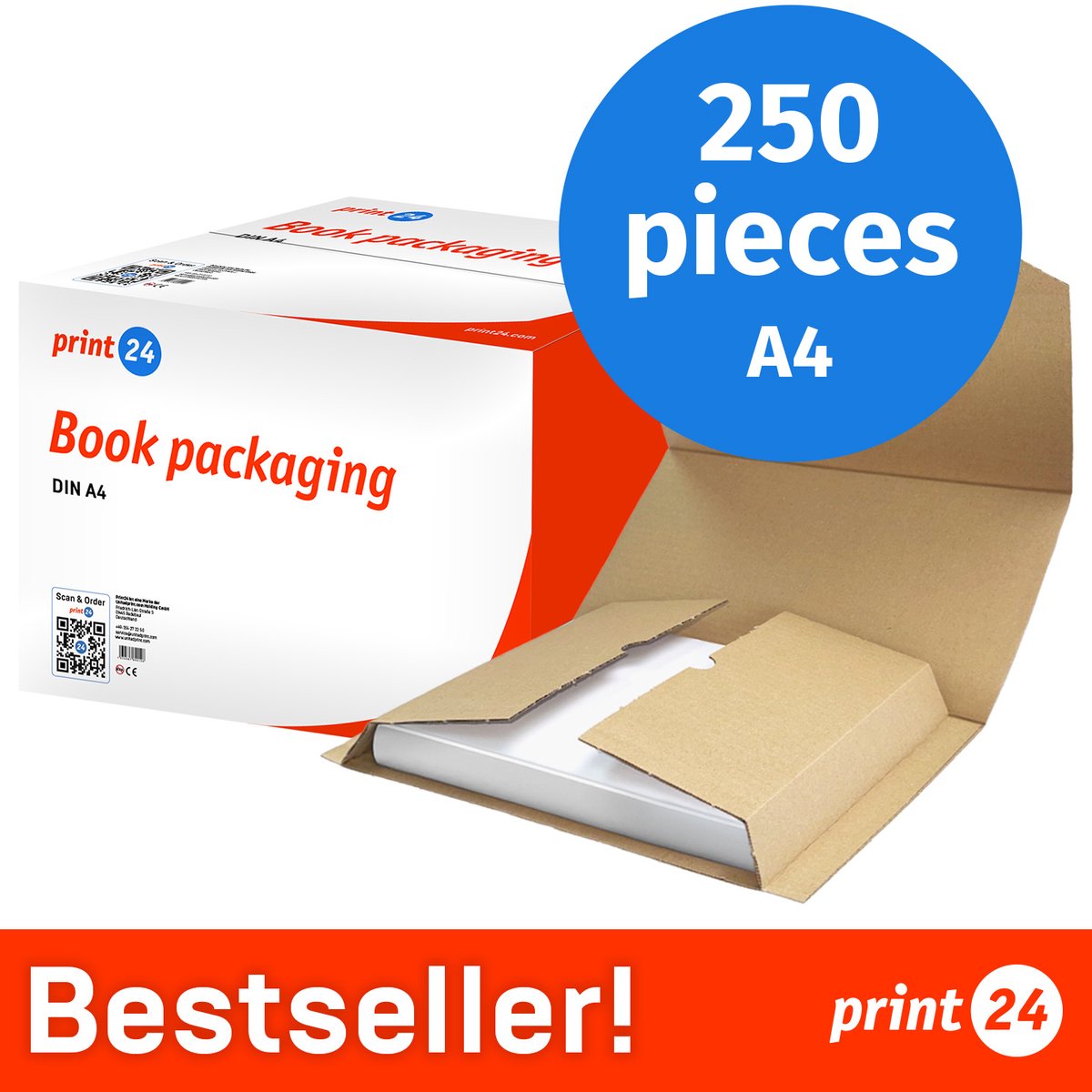 NIEUW: print24 Boekverpakking, DIN A4, Verzendverpakking, onbedrukt, 250 stuks