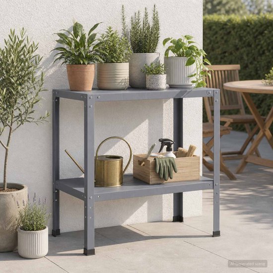 vidaXL - Planttafel - 80 - x - 50 - x - 80 - cm - Gepoedercoat - staal - Antraciet — afbeelding 3