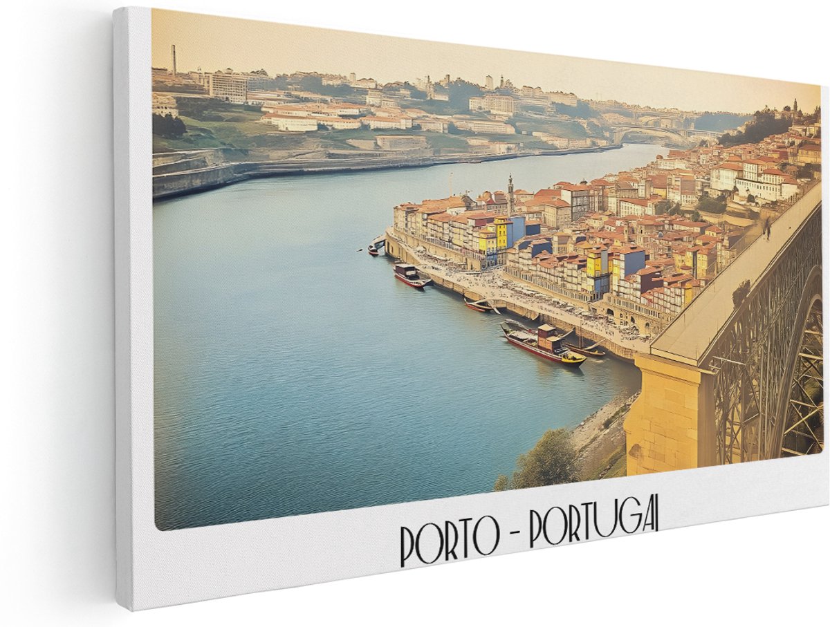 Artaza Canvas Schilderij Skyline Porto - 180x90 cm - Groot - Wanddecoratie Landschap - Muurdecoratie Portugal - Schilderijen Op Canvas