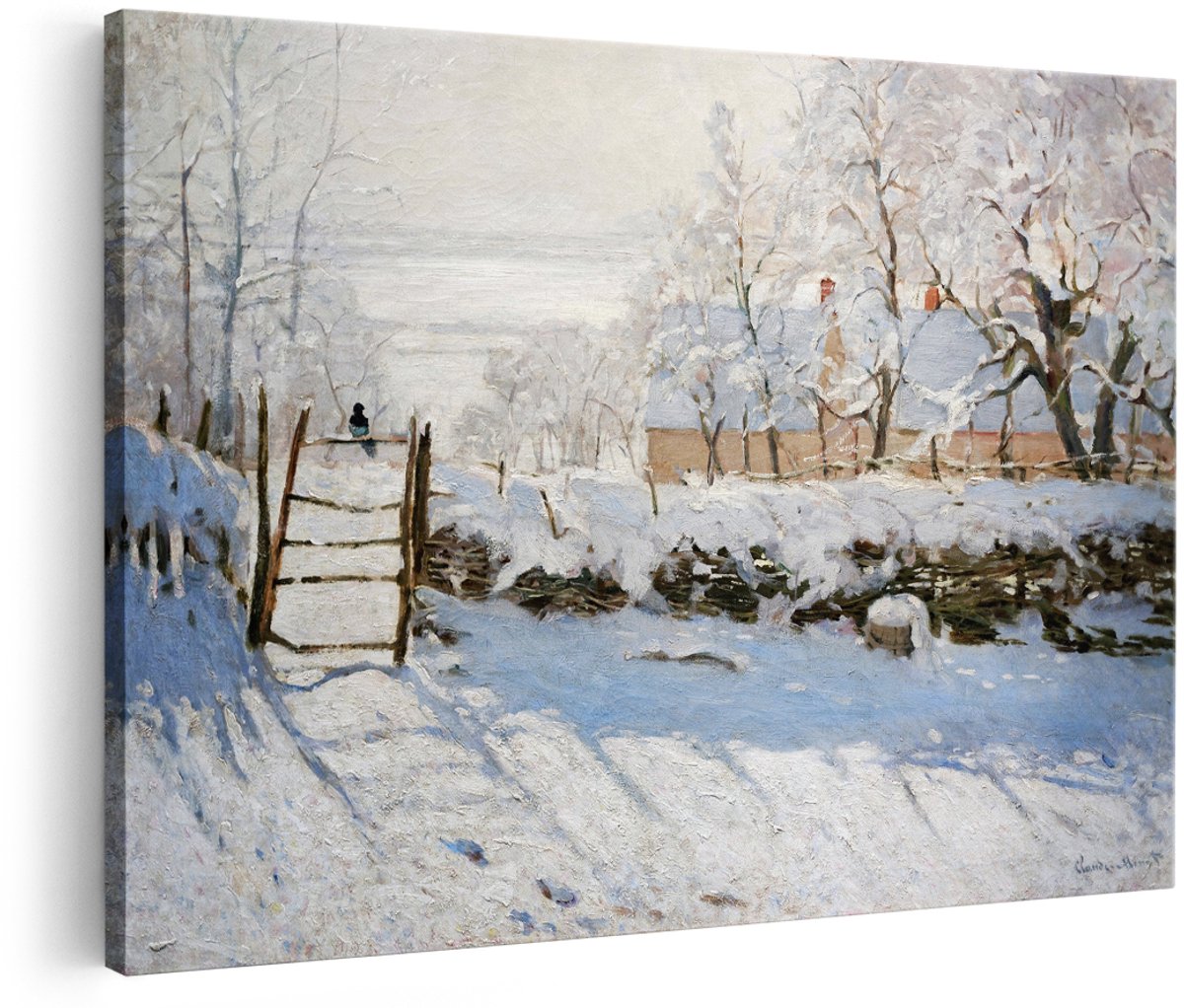 Artaza Canvas Schilderij Winterlandschap - 180x120 cm - Groot - Wanddecoratie Monet Schilderij - Muurdecoratie Klassiek - Decoratie Besneeuwde Bomen