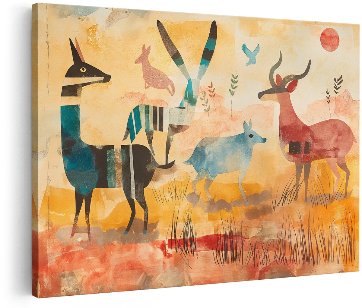 Artaza Canvas Schilderij Abstracte Dieren - 180x120 cm - Groot - Wanddecoratie Savanne - Muurdecoratie Natuur - Decoratie Woonkamer
