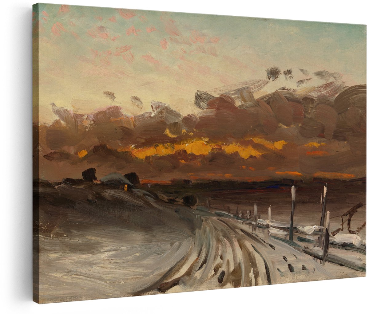 Artaza Canvas Schilderij Zonsondergang - 180x120 cm - Groot - Wanddecoratie Landschap - Muurdecoratie Natuur - Schilderijen Op Canvas Winter