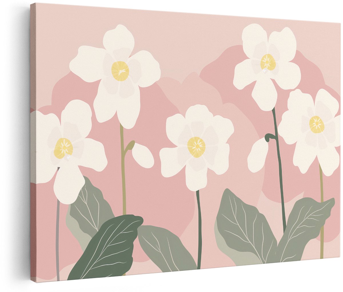 Artaza Canvas Schilderij Bloemen - 180x120 cm - Groot - Wanddecoratie Roze - Muurdecoratie Wit - Decoratie Slaapkamer - Schilderijen Op Canvas