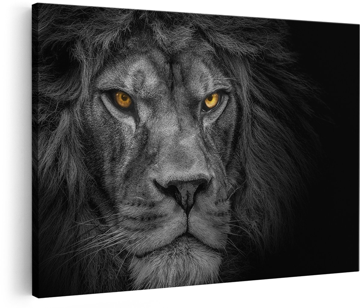 Artaza Canvas Schilderij Leeuw - Leeuwenkop - Zwart Wit - 180x120 cm - Groot - Wanddecoratie Woonkamer - Schilderijen - Muurdecoratie