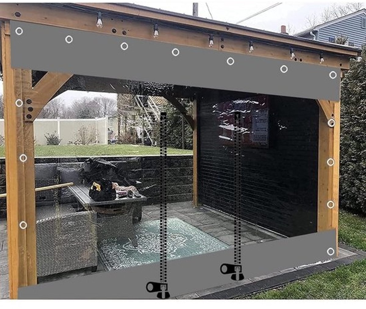 Waterdicht transparant PVC zeildoek gordijn 2.3x2.5m - buiten zijpaneel met rits en oogjes voor pergola, terras en veranda