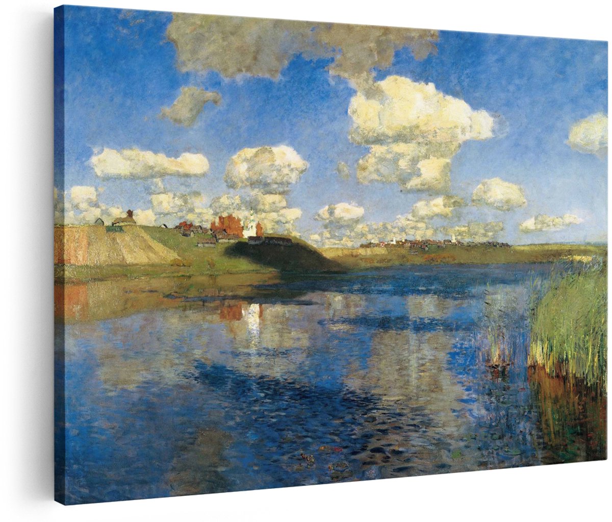Artaza Canvas Schilderij Landschap - 180x120 cm - Groot - Wanddecoratie Natuur - Muurdecoratie Dorp aan het Water - Klassieke Schilderijen Op Canvas