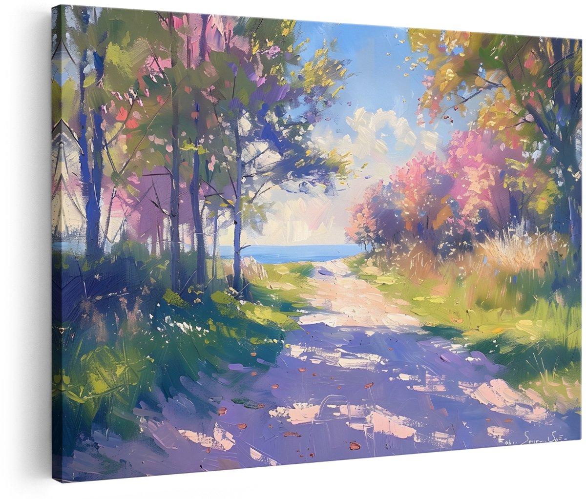 Artaza Canvas Schilderij Landschap - 180x120 cm - Groot - Wanddecoratie Natuur Bospad - Muurdecoratie Bos Aan Zee - Decoratie Woonkamer