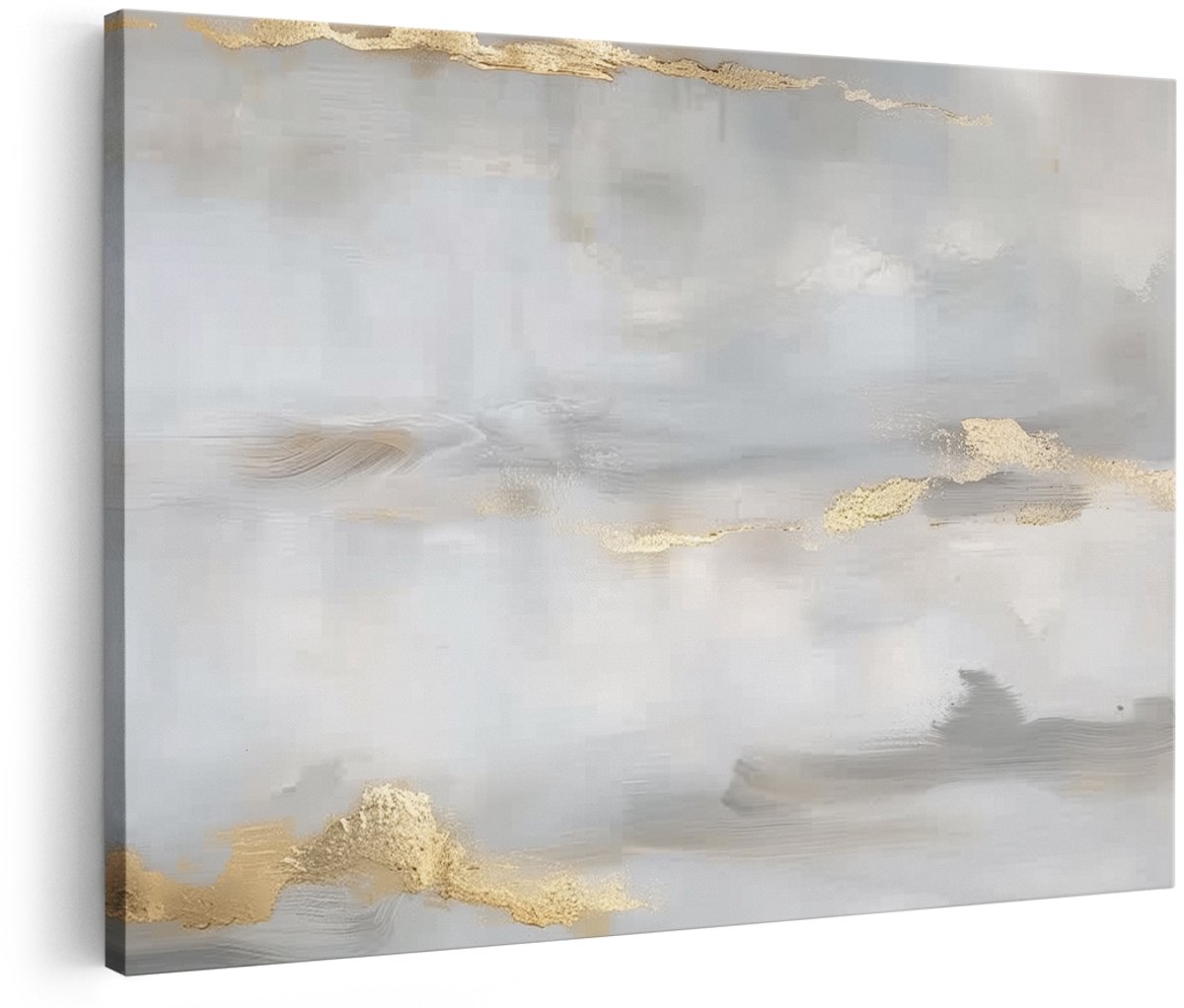 Artaza Canvas Schilderij Abstract met Goud en Zilver - 180x120 cm - Groot - Wanddecoratie Woonkamer - Schilderijen - Muurdecoratie