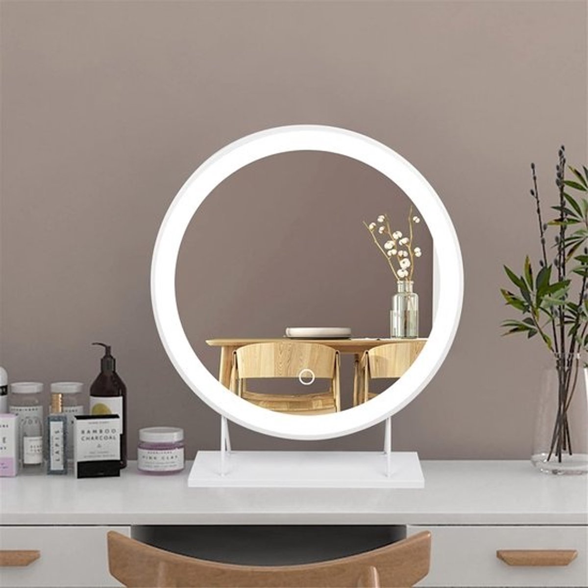 Grote Ronde Make-up Spiegel met Verlichting en Verstelbare Standaard