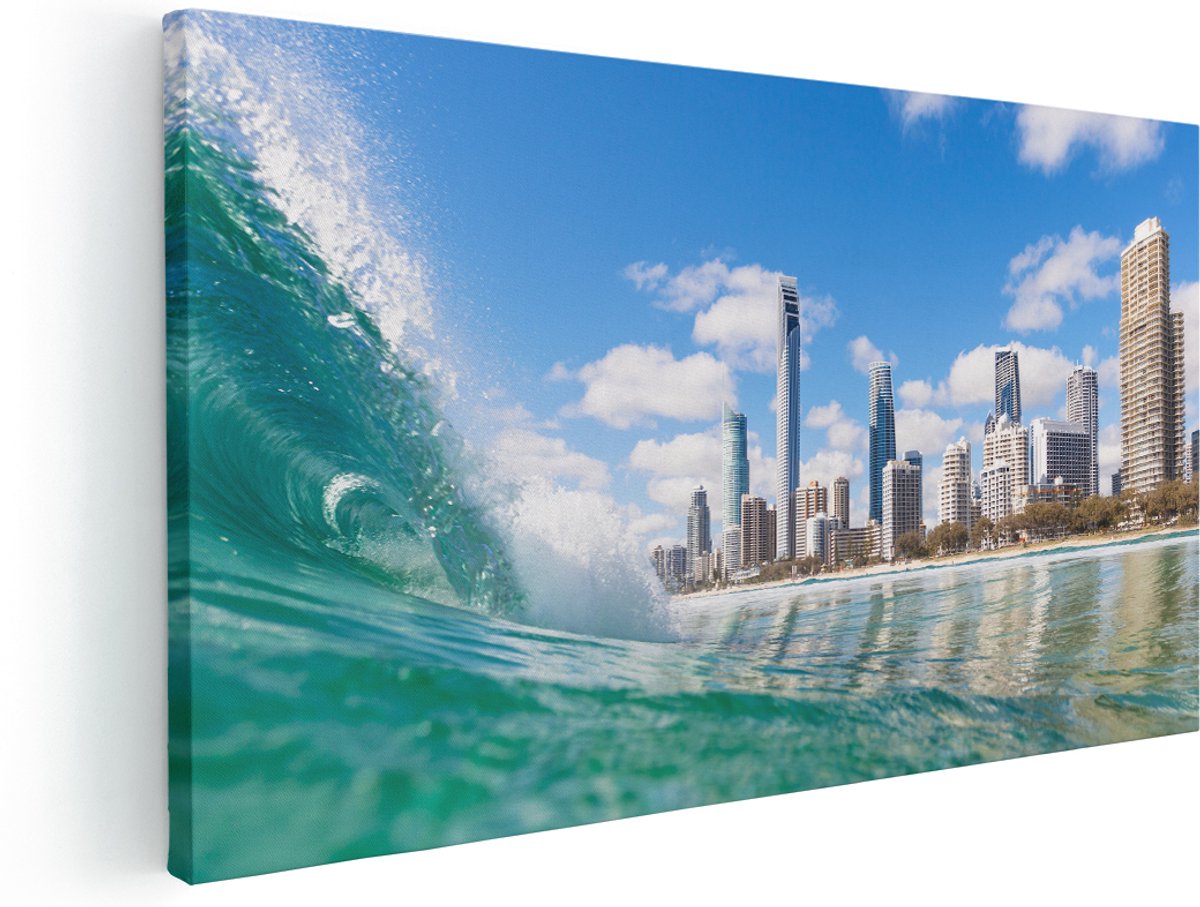 Artaza Canvas Schilderij Golf aan de Gold Coast - 180x90 cm - Groot - Wanddecoratie Woonkamer - Schilderijen - Muurdecoratie