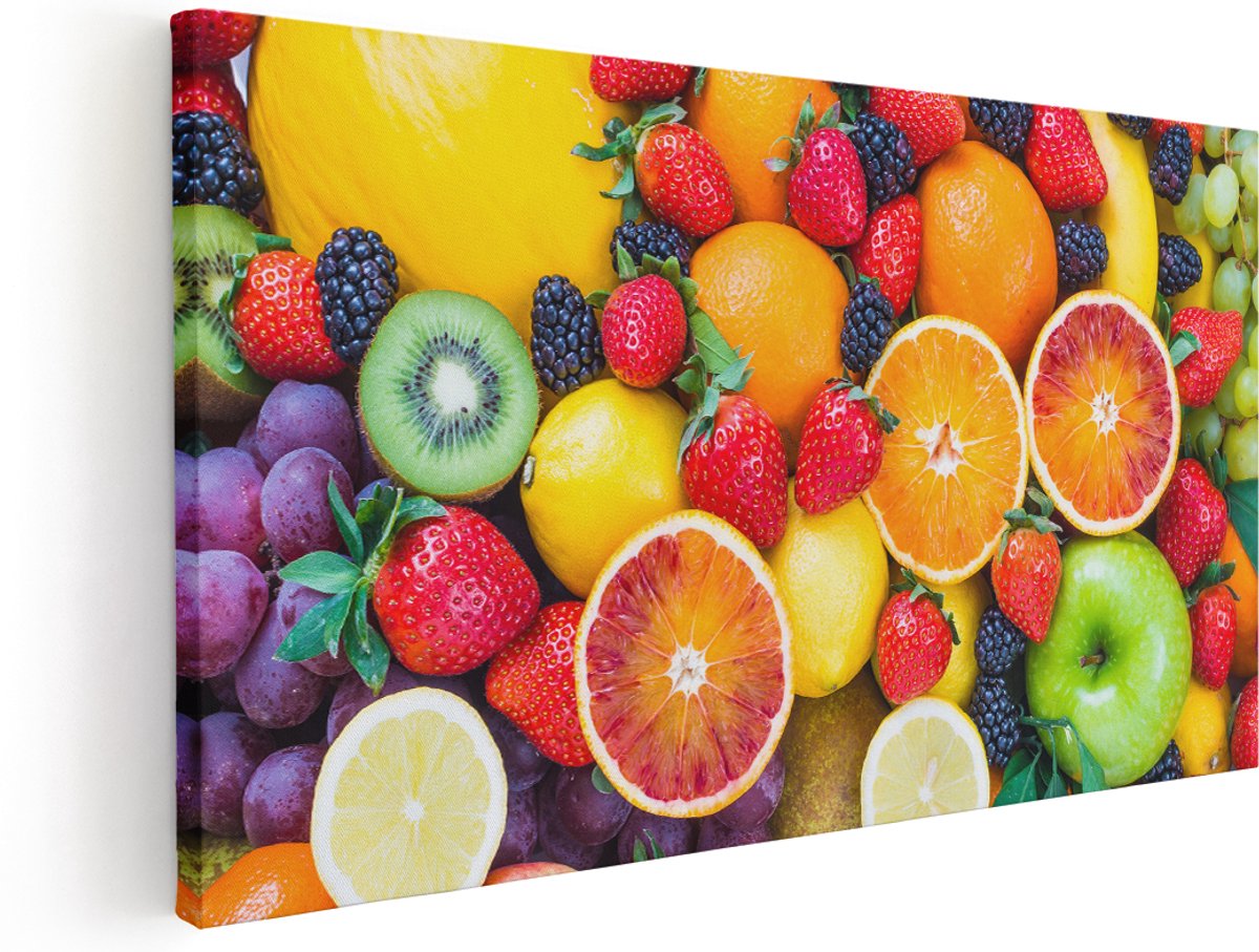 Artaza Canvas Schilderij Kleurrijke Fruit Achtergrond - 180x90 cm - Groot - Wanddecoratie Woonkamer - Schilderijen - Muurdecoratie