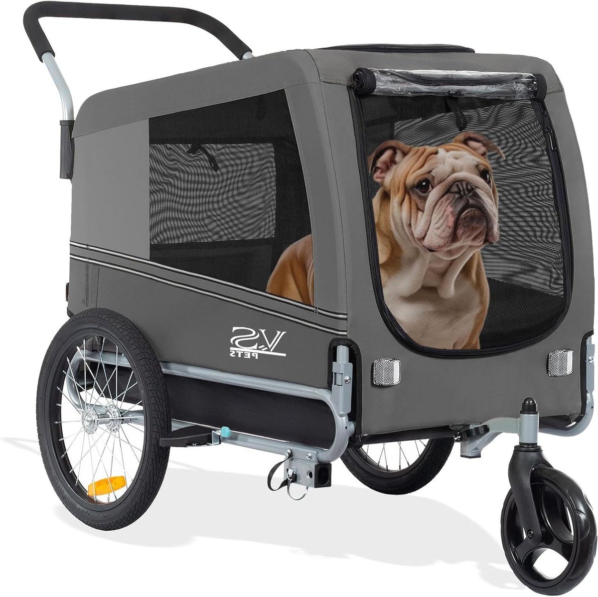Hondenfietskar - Hondenbuggy Jogger - Actief met huisdier - 2-in-1 ontwerp - Tot 35 kg - Grijs