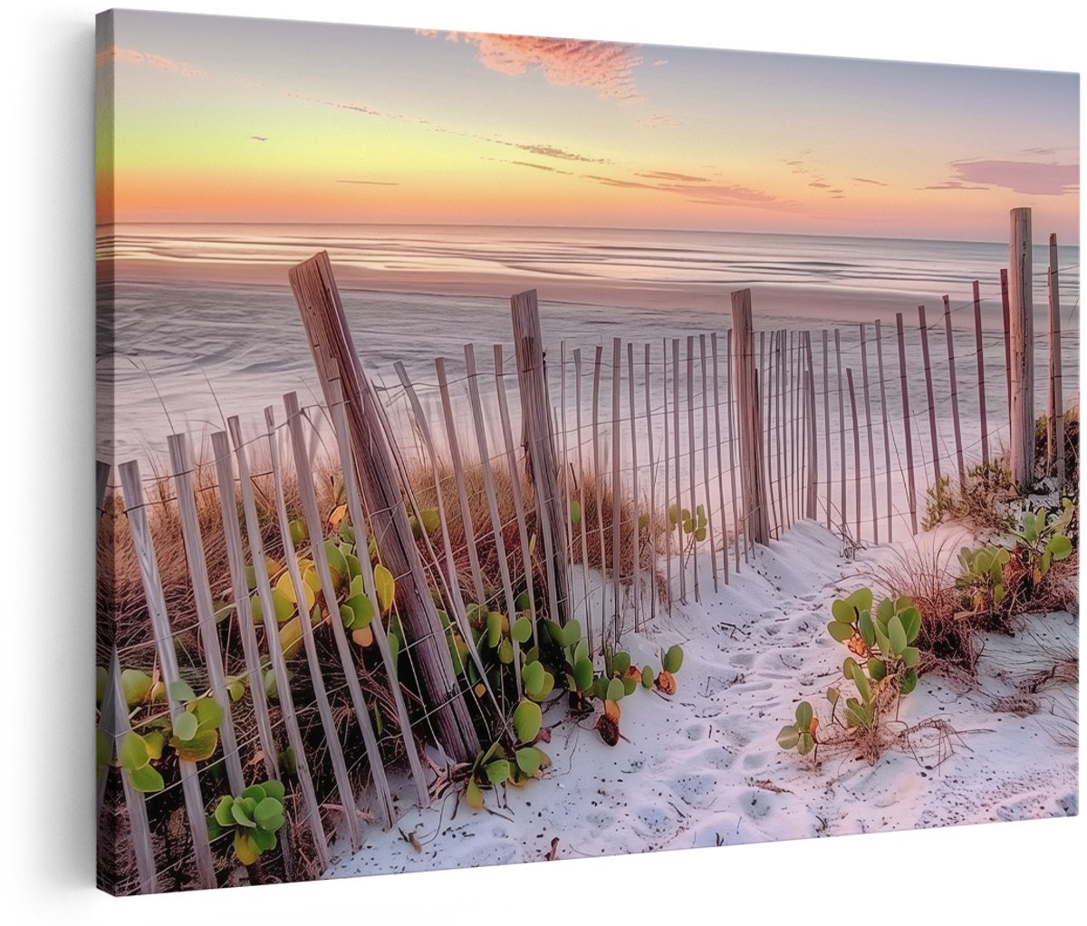Artaza Canvas Schilderij Zandpad naar een Strand bij Zonsondergang - Landschap - 180x120 cm - Groot - Wanddecoratie Woonkamer - Schilderijen - Muurdecoratie