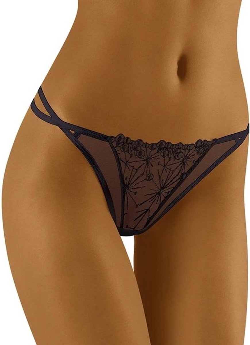 Sexy String met Fijne Netstof en Geborduurd Bloemmotief