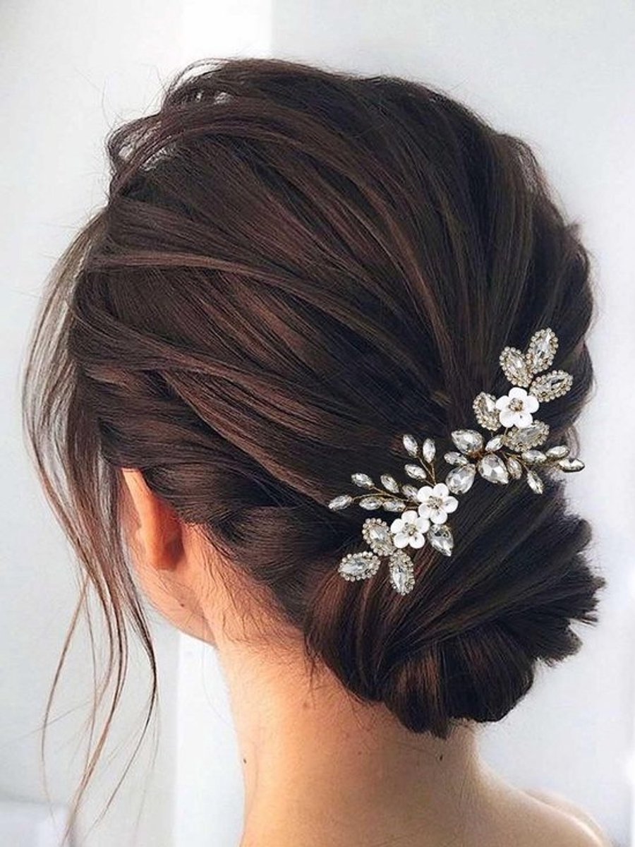 Bruidshaaraccessoire Goud Kristal Bloemen Haarspeld Bruiloft Sluier Stukken