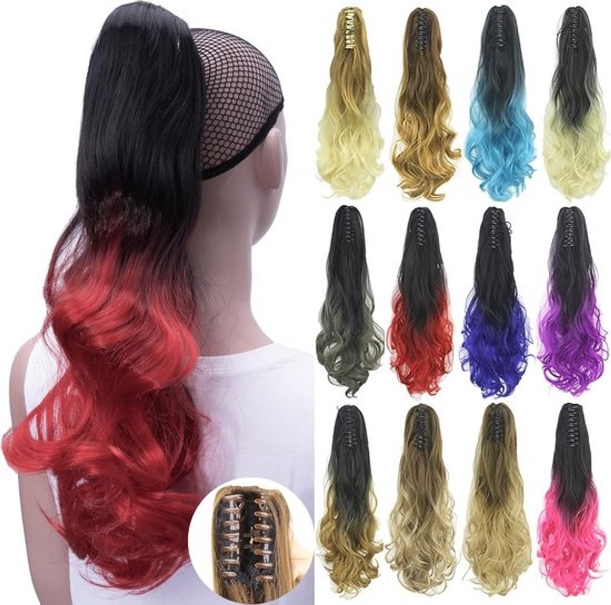 Krullend Ombre Clip-In Paardenstaart Haarstuk - Eenvoudig Te Bevestigen Synthetisch Haarverlenging