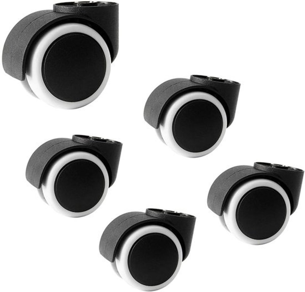 Set van 5 Zwenkwielen voor Bureaustoel 50mm - Stille Polyurethaan Vervangingswielen voor Harde Vloeren (8mm Pinloos)