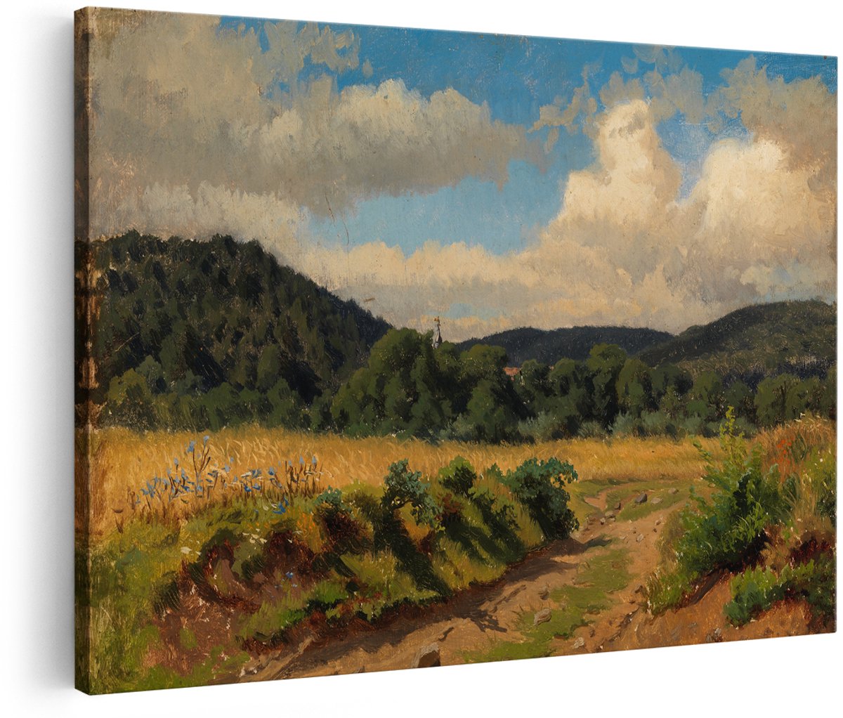Artaza Canvas Schilderij Landschap - 180x120 cm - Groot - Wanddecoratie Natuur - Muurdecoratie Graanveld - Klassieke Schilderijen Heuvels