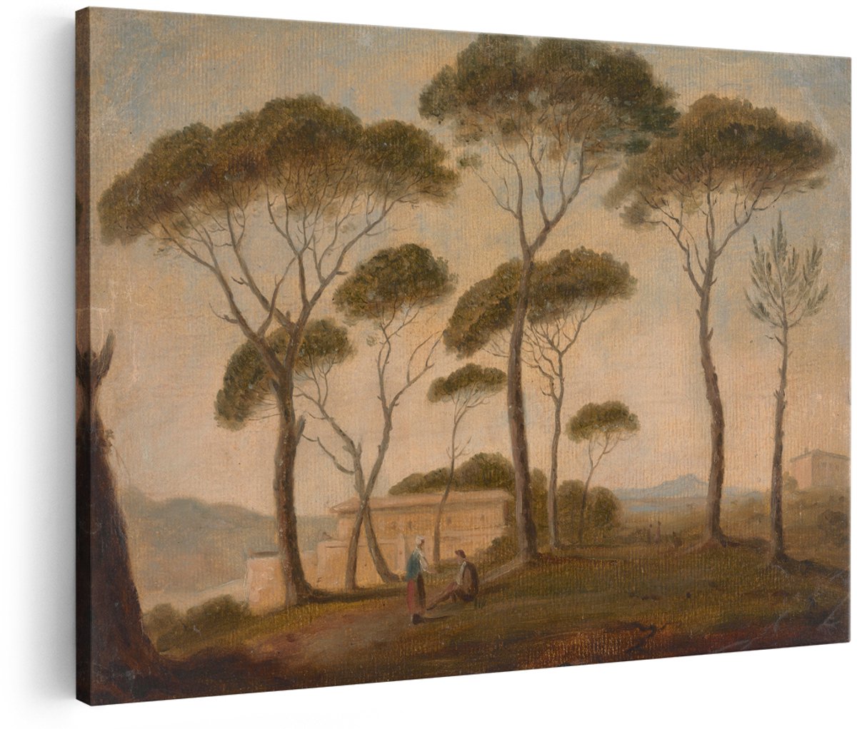 Artaza Canvas Schilderij Landschap - 180x120 cm - Groot - Wanddecoratie Pijnbomen - Muurdecoratie Zonsondergang Natuur - Schilderijen Op Canvas Italië