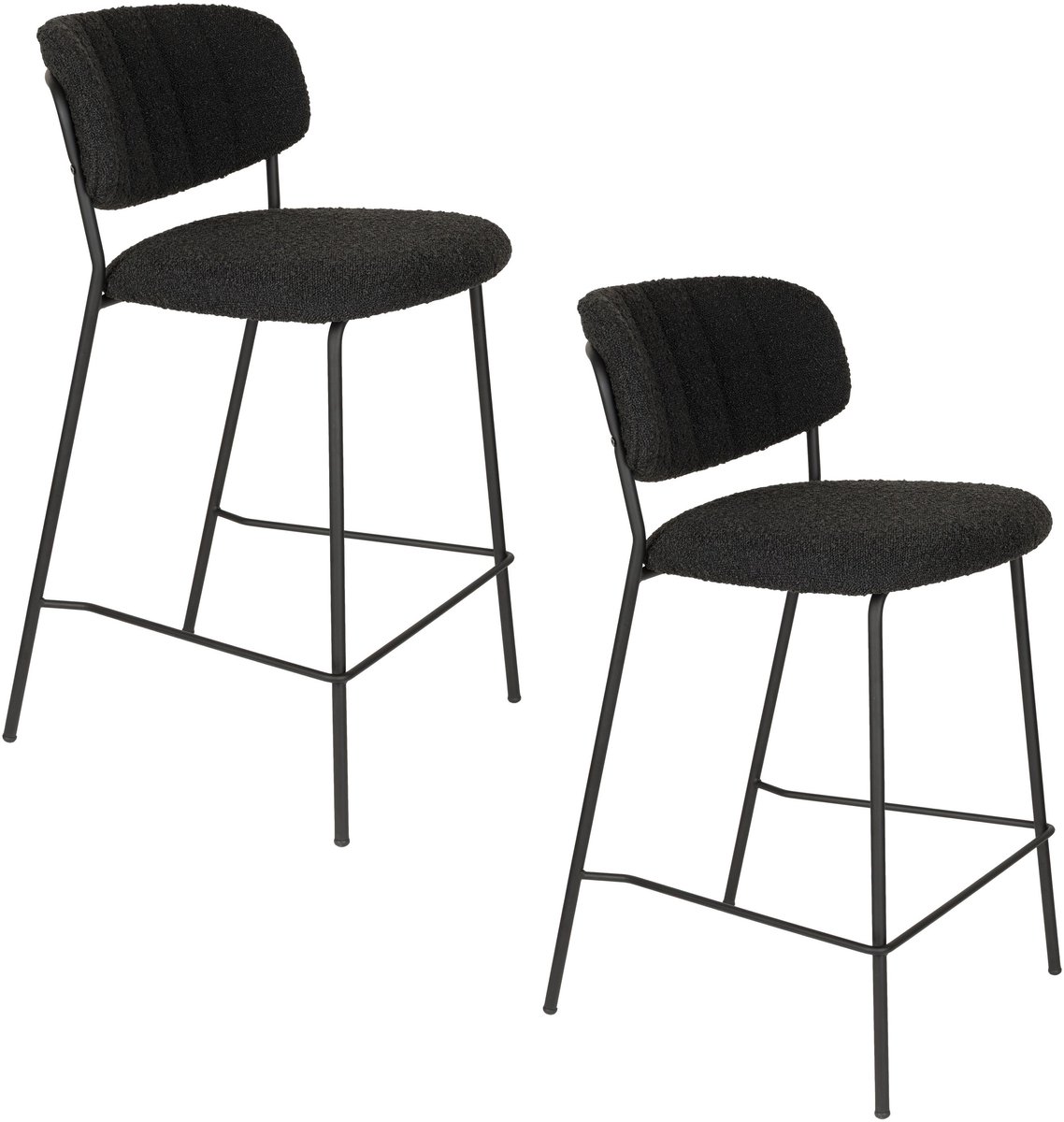 Housecraft Living Jolien Barkrukken 65 cm Zwart/Zwart Bouclé - Set van 2