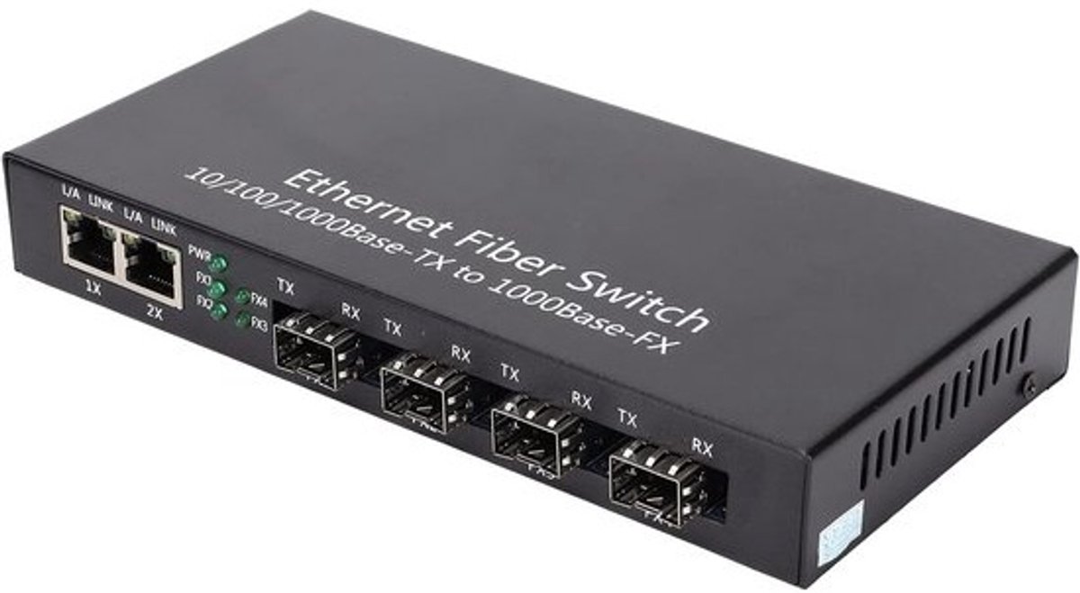 Netwerk Switch - Ethernet Converter - Netwerk Uitbreiding - Gigabit Glasvezel - 4 Glasvezel 2 Poorten - Zwart